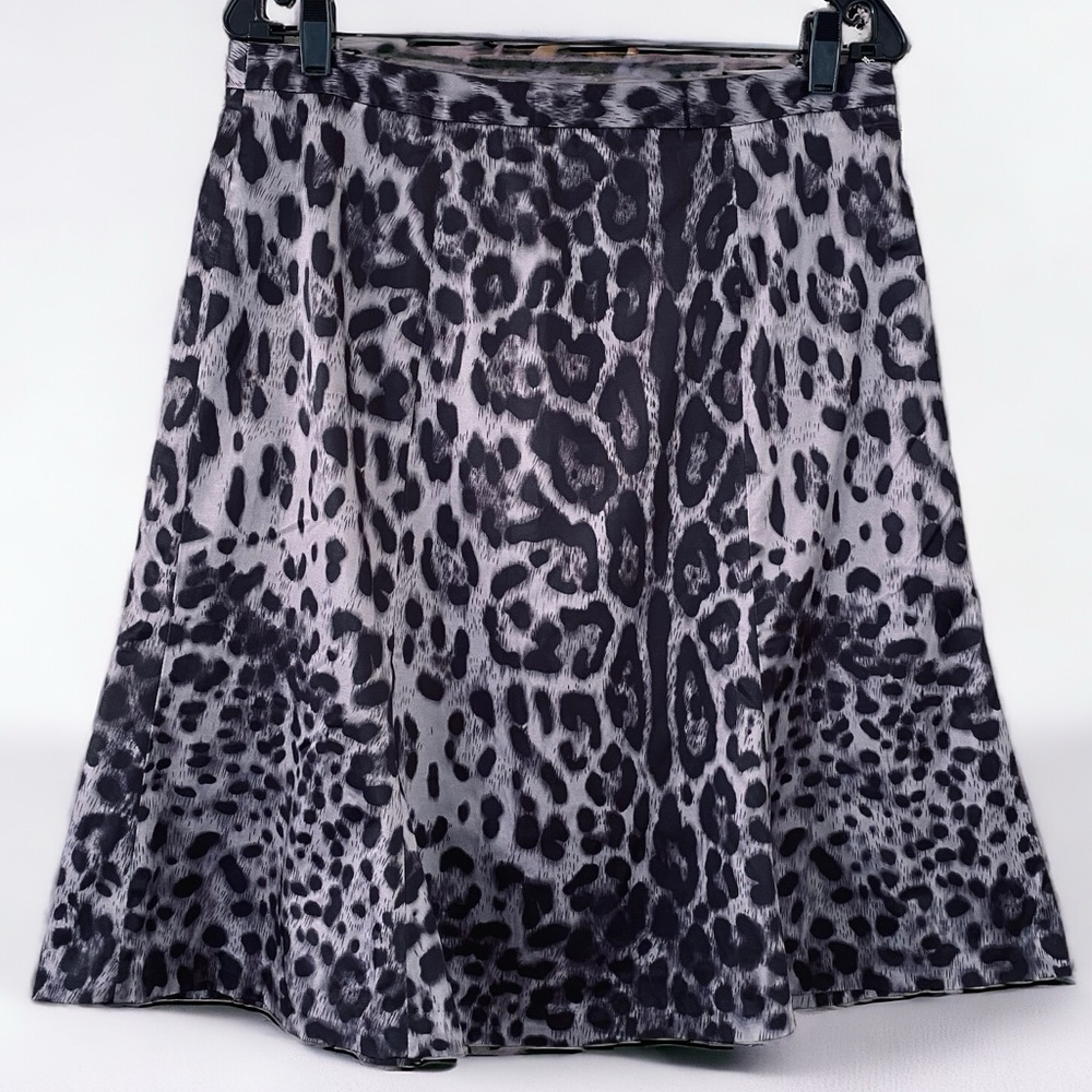 PLUS East 5th Black & Gray Satin Leopard‎ Animal Print Fit & Flare Skirt Size 14